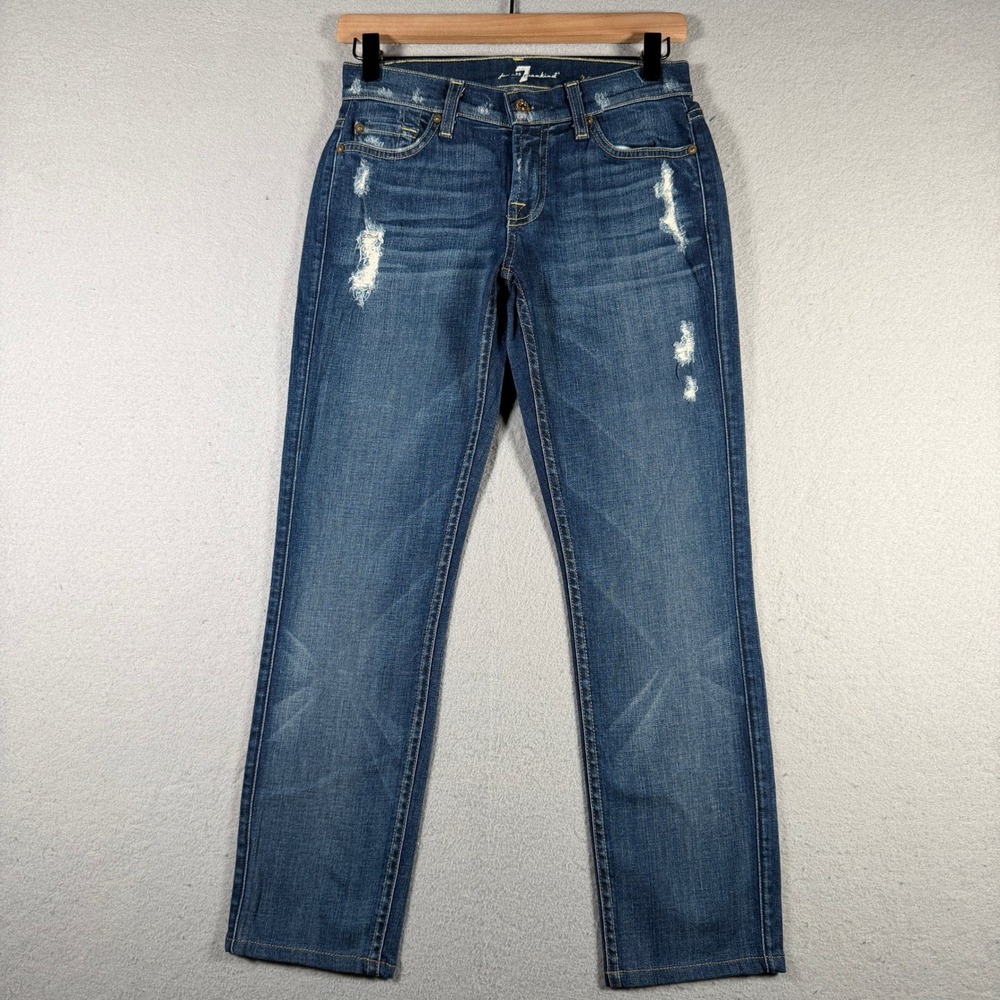 7 For All Mankind Roxanne Distressed Slim Straight Jeans Medium Wash Size 25